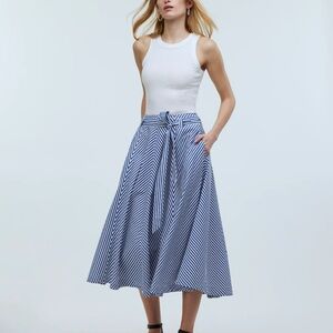 Madewell Poplin Flared Midi Skirt in Stripe